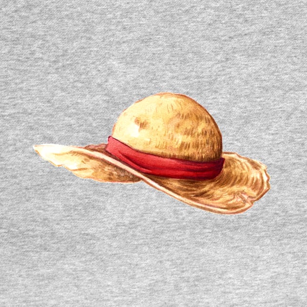 Luffy One Piece Hat Watercolour design by Carlotta Mascolo Art